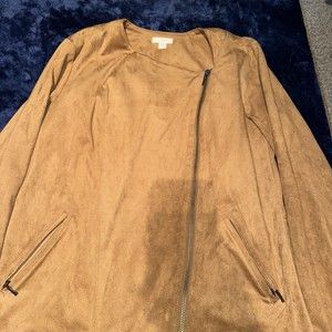 J Jill Brown Faux Suede Full Zip Pockets Moto Jacket Size Medium